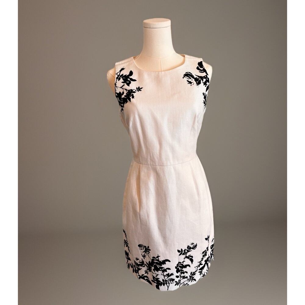 J. Crew Dress Women White Black Floral Sheath Midi Sleeveless Cotton Casual 8P